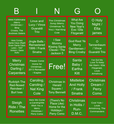PureRed Holiday Song Bingo Card