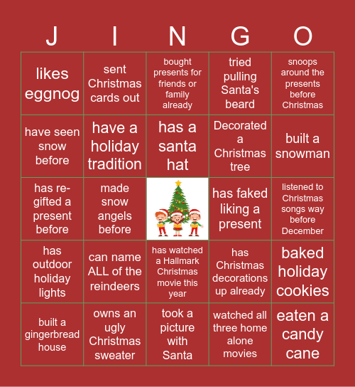 Virtual Holiday Bingo Card