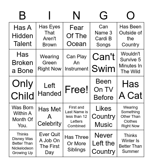 Untitled Bingo Card