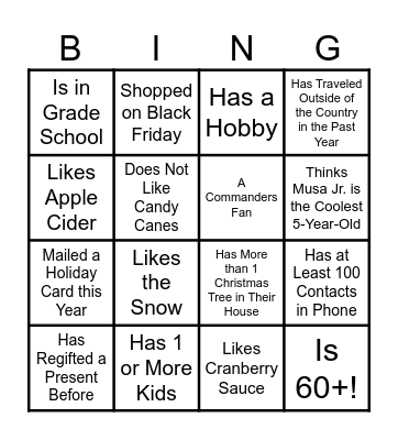 Holiday Bingo Card