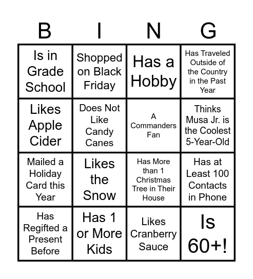 Holiday Bingo Card