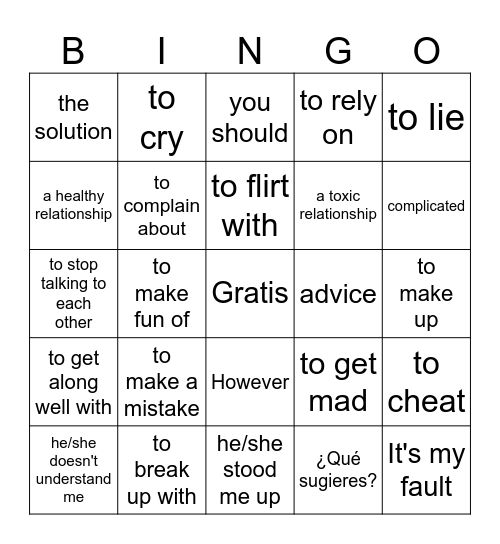 Spanish III Vocab 2.2 Bingo Card