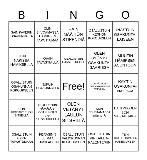 VIRKAILIJAPUURO Bingo Card