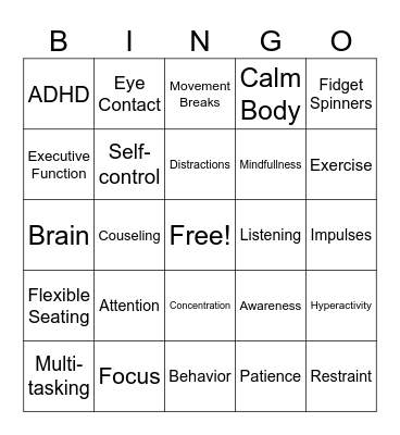 Attention Bingo Card