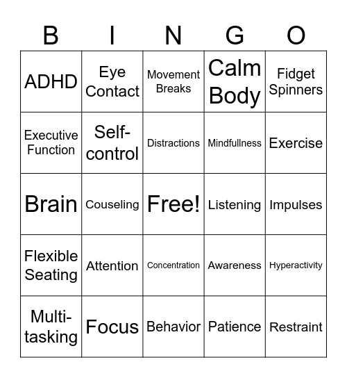 Attention Bingo Card
