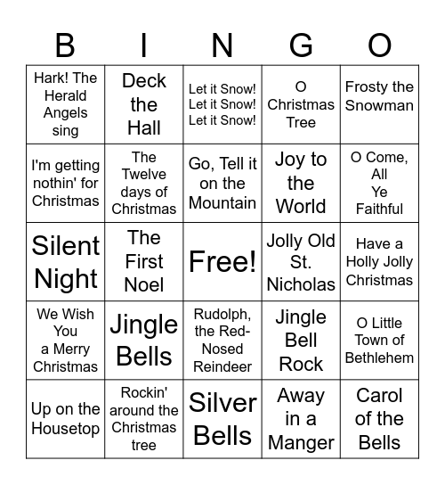 Christmas Carol Bingo Card