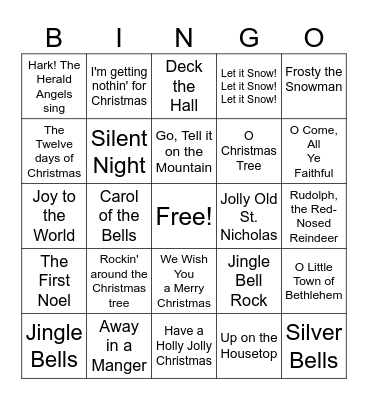 Christmas Carol Bingo Card