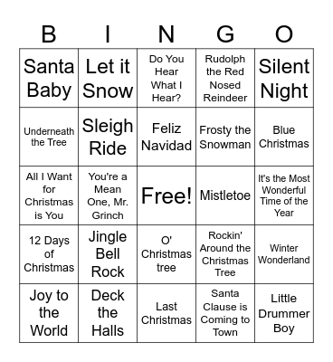 Christmas Music Bingo Card