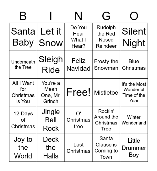 Christmas Music Bingo Card