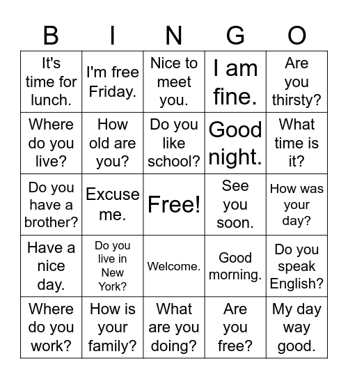 Common phrases Bingo Card