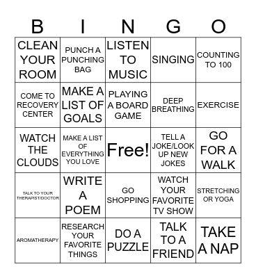 COPING SKILLS BINGO Card