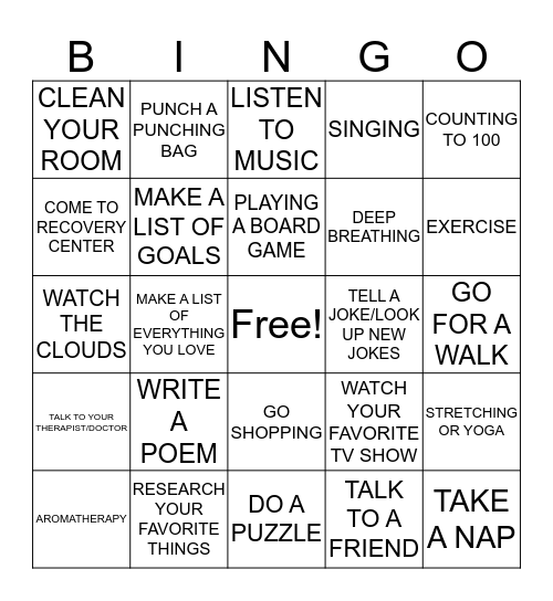 COPING SKILLS BINGO Card