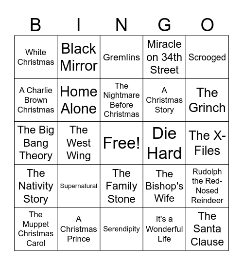 61-  Christmas Movies/Shows Bingo Card