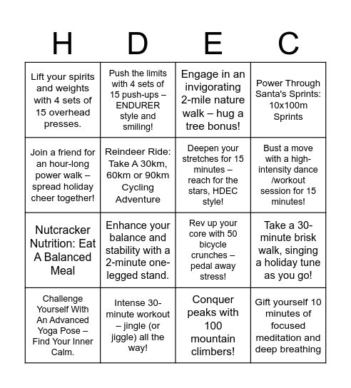 Holiday Hustle Bingo Card