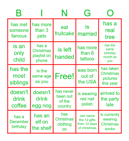 Christmas Bingo Card