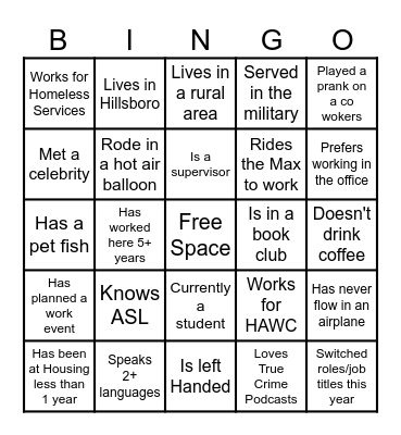 Co-Worker BINGO Card