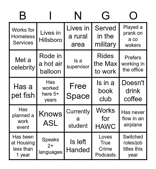 Co-Worker BINGO Card