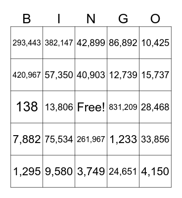 Multi-Digit Addition and Subtraction Bingo Card