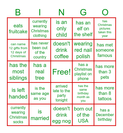 Christmas Bingo Card