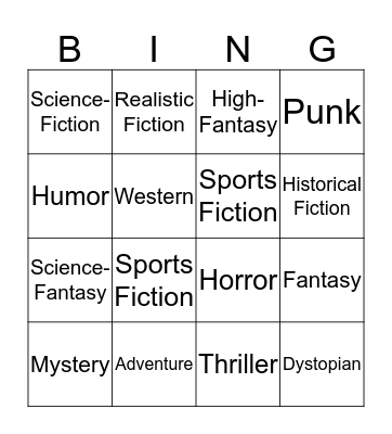 Genre Bingo Card