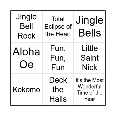 Sand in the Mistletoes SINGO Pop Hits and Holiday Favorites Bingo Card