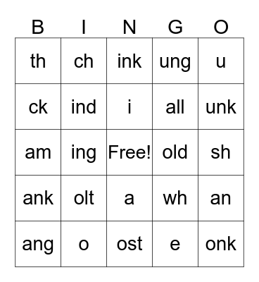 ENGLISH SOUNDS Bingo Card