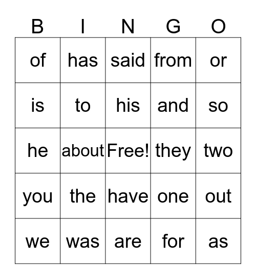 Level 1 trick words Bingo Card