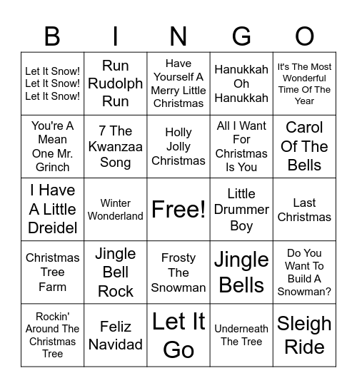 Holiday/Winter Bingo Card