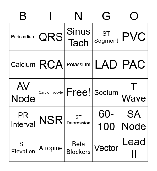 EKG BINGO Card