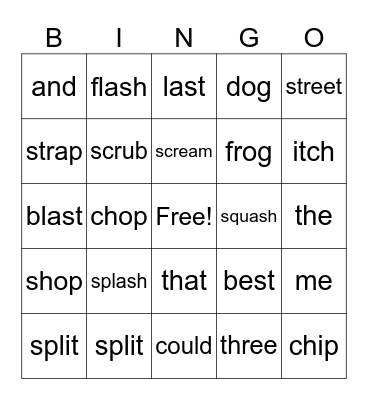 3 Letter Blends Bingo Card