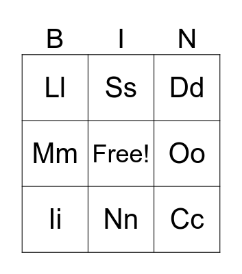 Letter sounds Bingo Card