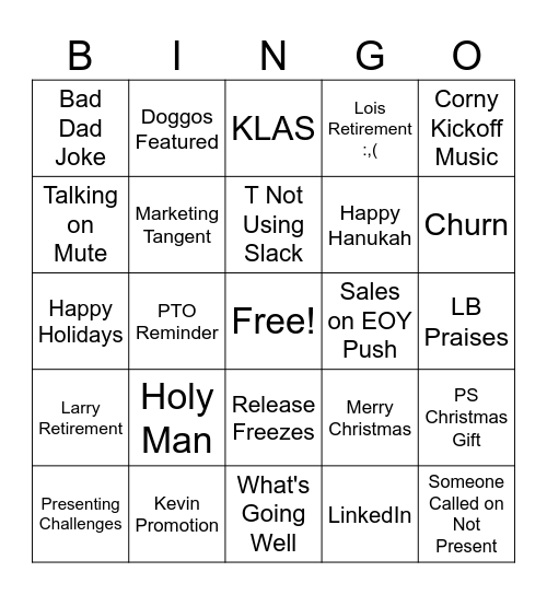All Hands Bingo Card