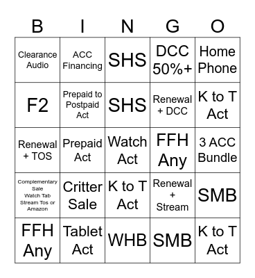 Sales Challenge Dec 10 - 16 Bingo Card