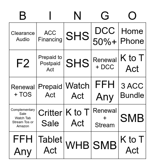 Sales Challenge Dec 10 - 16 Bingo Card