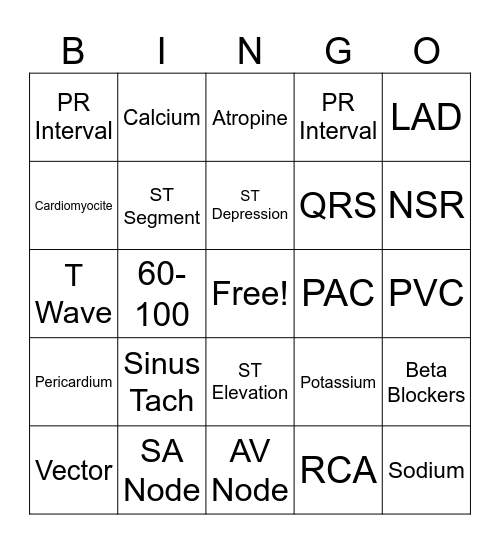 EKG BINGO! Bingo Card