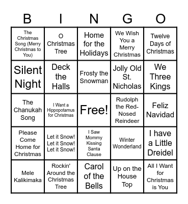 Christmas Song Bingo Card