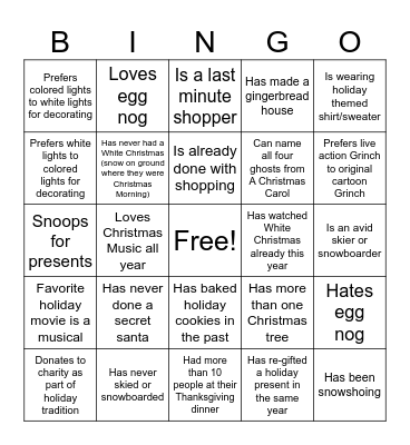 Holiday Discussion Bingo Card