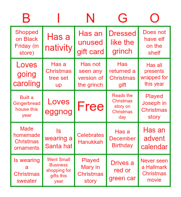 Christmas Ice Breaker Bingo Card