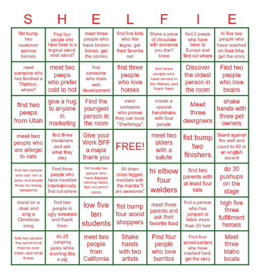 Shelfology Social Bingo-Get to know your crew! Bingo Card