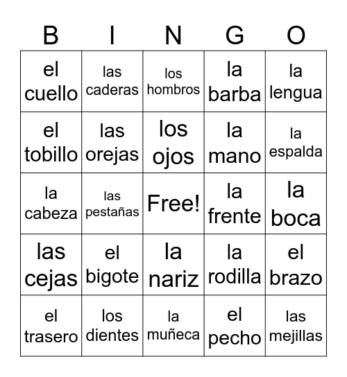 El Cuerpo Bingo Card