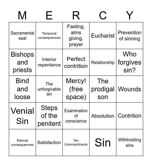 Ultimate Confession Bingo Card
