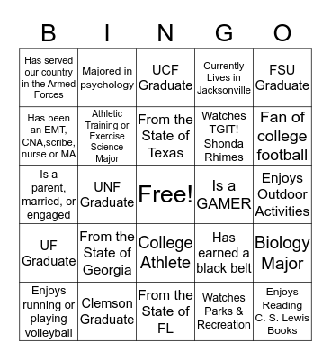 Class of 2018 Bingo Card