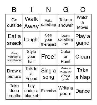 Coping Skills Bingo Card