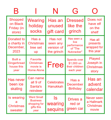 Christmas Ice Breaker Bingo Card