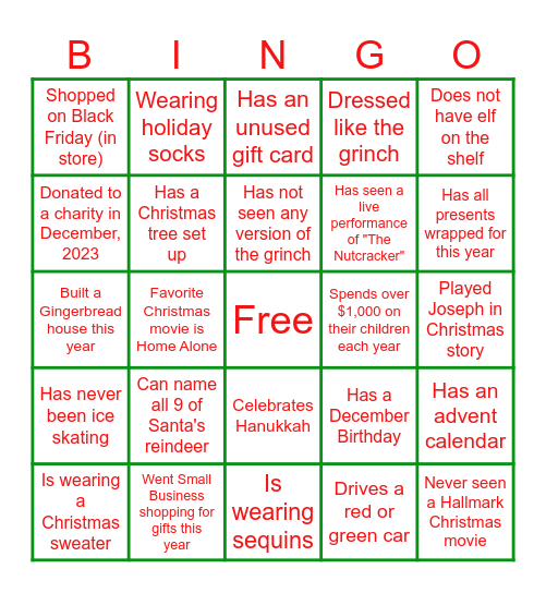 Christmas Ice Breaker Bingo Card