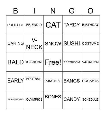 Semester 1 Final ASL 2 Bingo Card