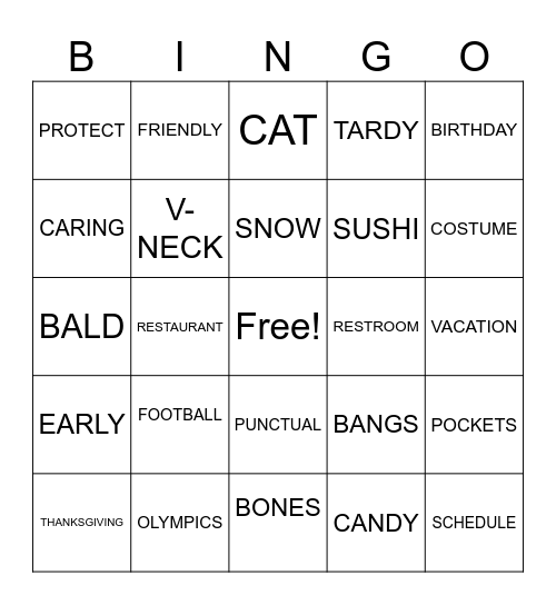 Semester 1 Final ASL 2 Bingo Card