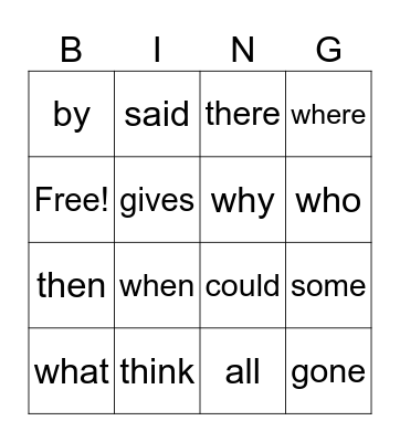 Sight words Bingo Card