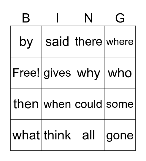 Sight words Bingo Card