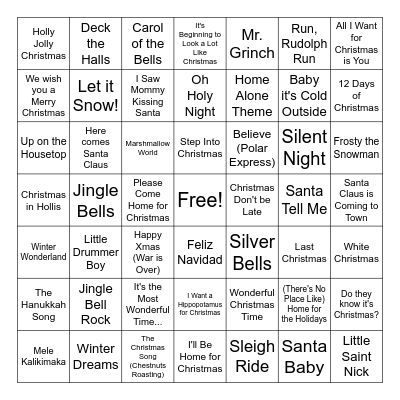 Holiday Music Bingo Card